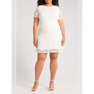 Star Vixen 3X Short Sleeve Lace Skater Dress Off White 2105-AC